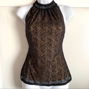 Max Studio Black Sheer Lace Halter Top Sz SP EUC!